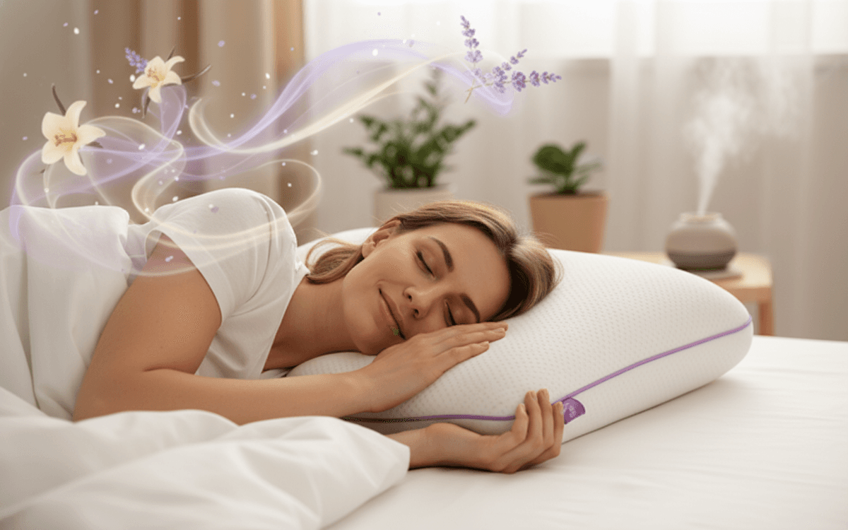 Woman sleeping peacefully with aromatherapy